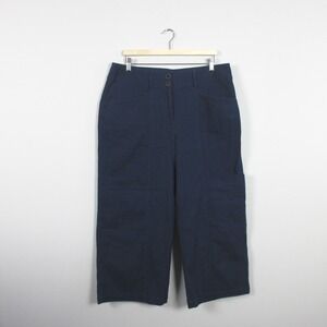 Habitat Women's Wide Leg Flood Crop Pants Lagenlook Cargo Pockets 18 Blue 484